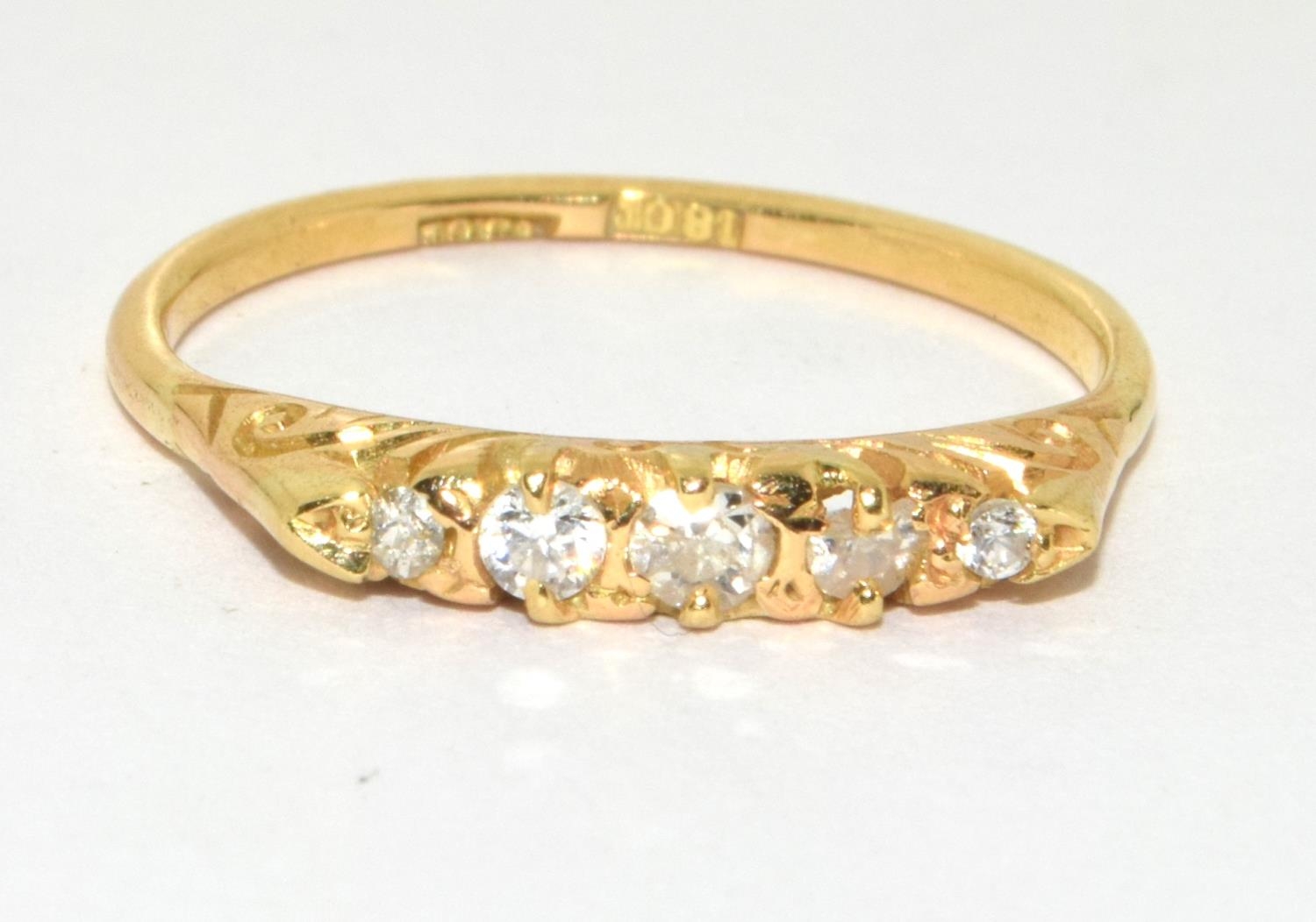 18ct gold antique set 5 stone ladies diamond ring 3g size N - Image 6 of 6