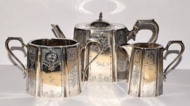 Walker and Hall 3 piece tea set Sheffield 1885 820g