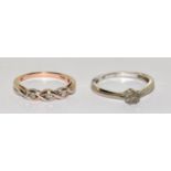 2 x Diamond rose gold on 925 silver rings sizes L and N