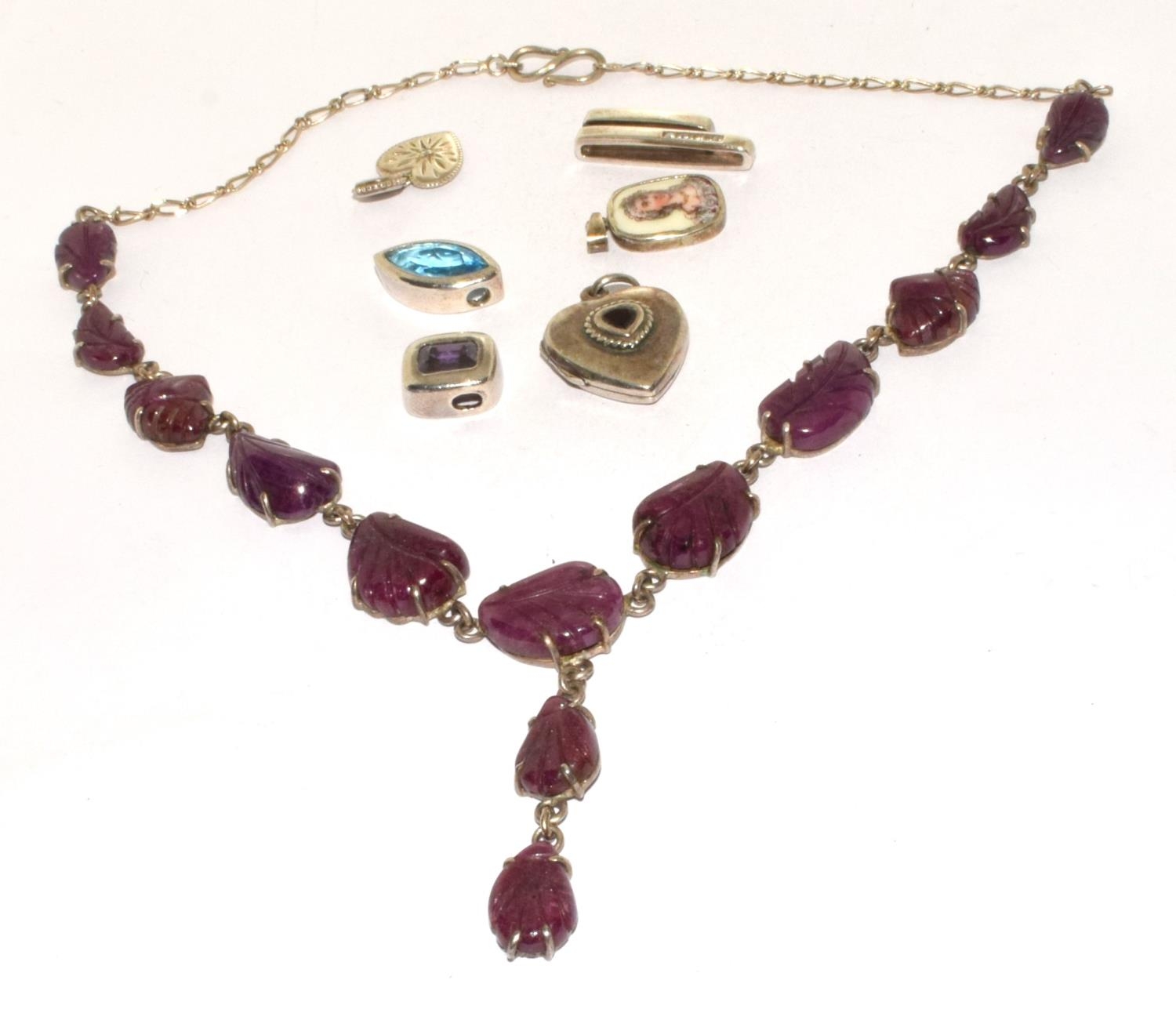 Silver Rough cut Ruby Necklace and 6 other silver pendants