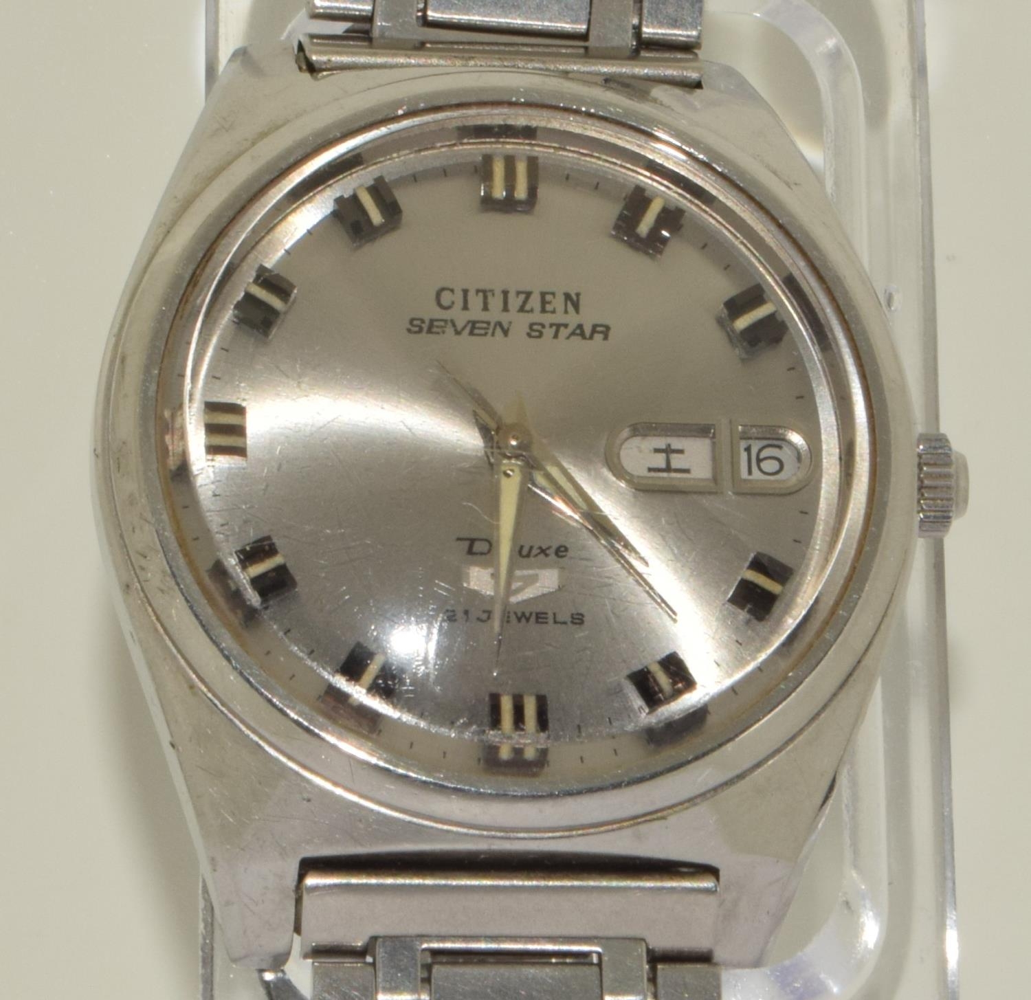 Vintage Citizen 7 star Deluxe 21 jewel automatic watch on stainless steel strap. JDM model with - Image 2 of 7