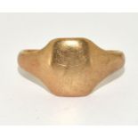 9ct gold gents signet ring with a plain cartouche 5g size T
