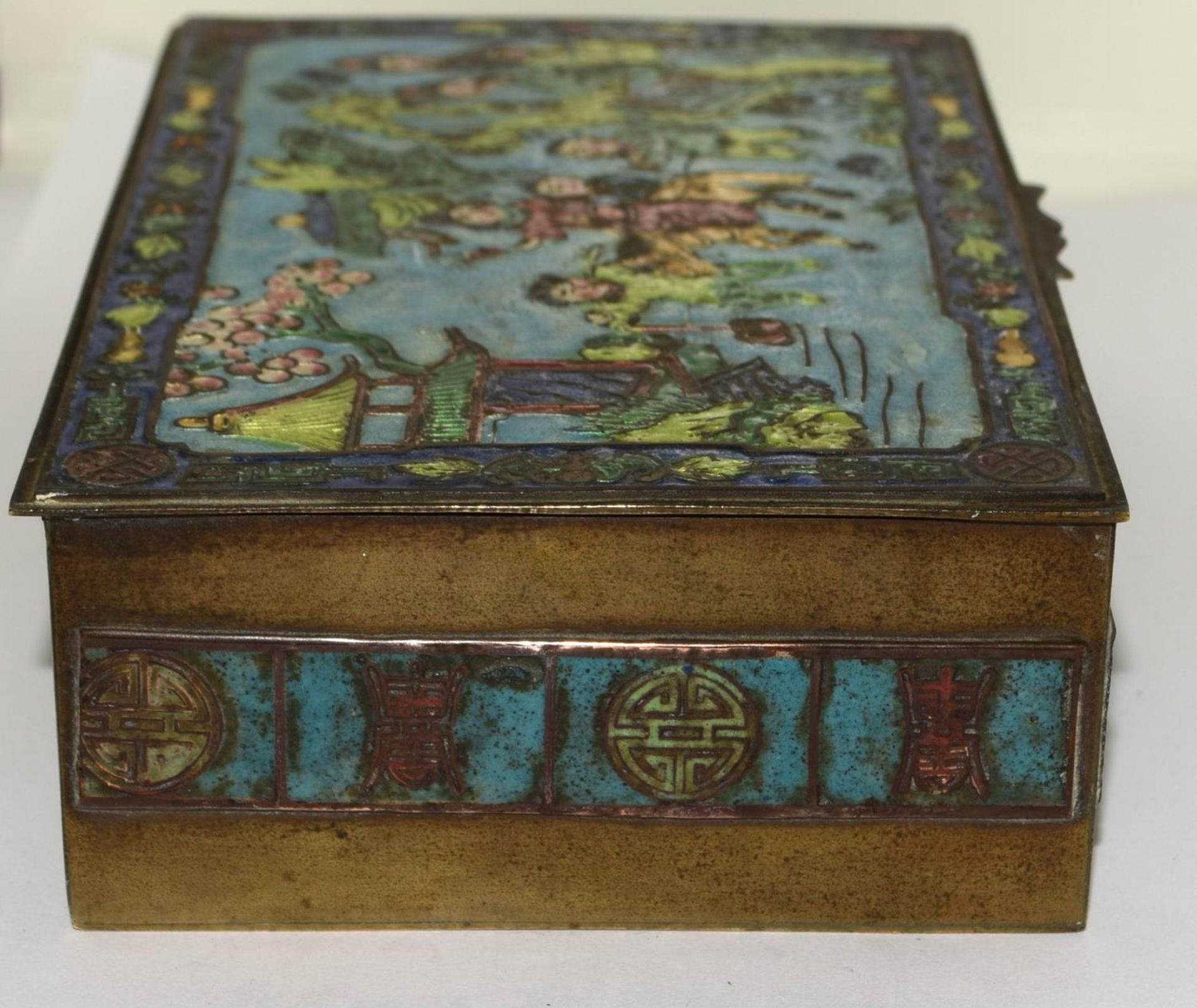 Enamel decorated cigarette case together a match book holder - Image 3 of 6