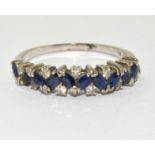 18ct white gold ladies Diamond and sapphire triple row ring size S