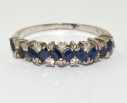 18ct white gold ladies Diamond and sapphire triple row ring size S