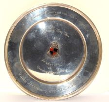 Sterling silver round card tray 98g used as a sporting trophy in 1933