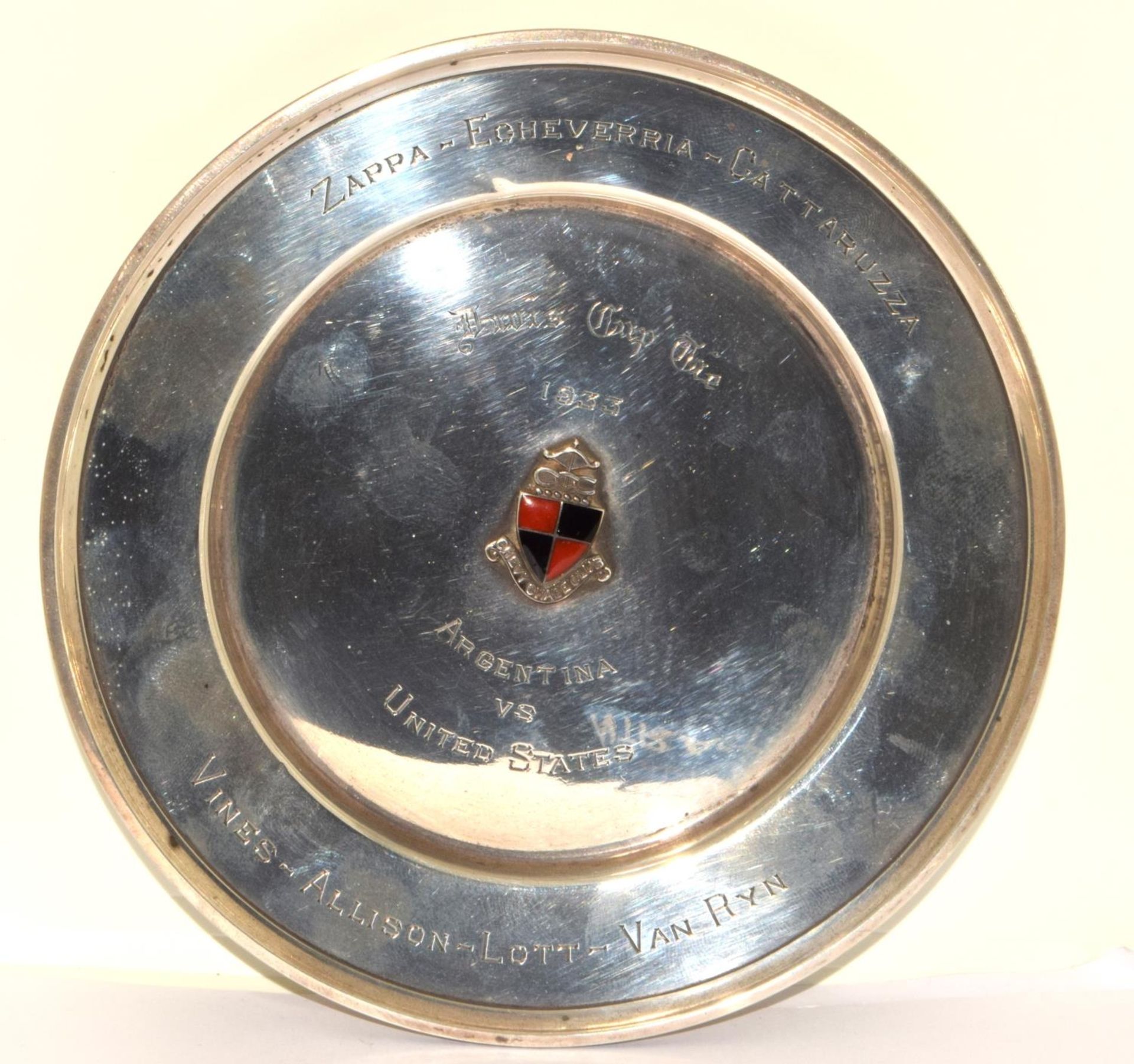 Sterling silver round card tray 98g used as a sporting trophy in 1933