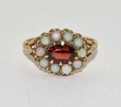 Antique set 9ct gold Opal and Garnet ring Size M