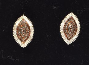 9ct tested gold oval diamond earrings having both Red and White diamonds approx 1ct total