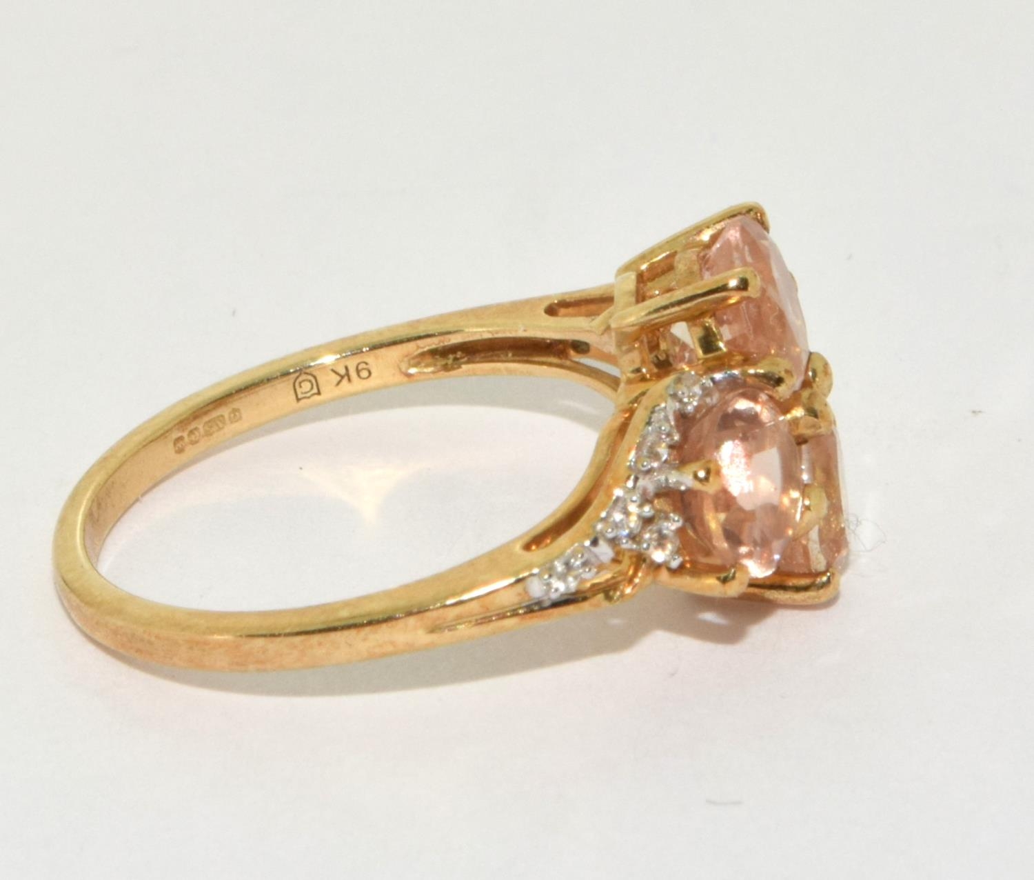 9ct gold ladies Kunsanite and Chip Diamonds to the shank ring size L - Image 4 of 5