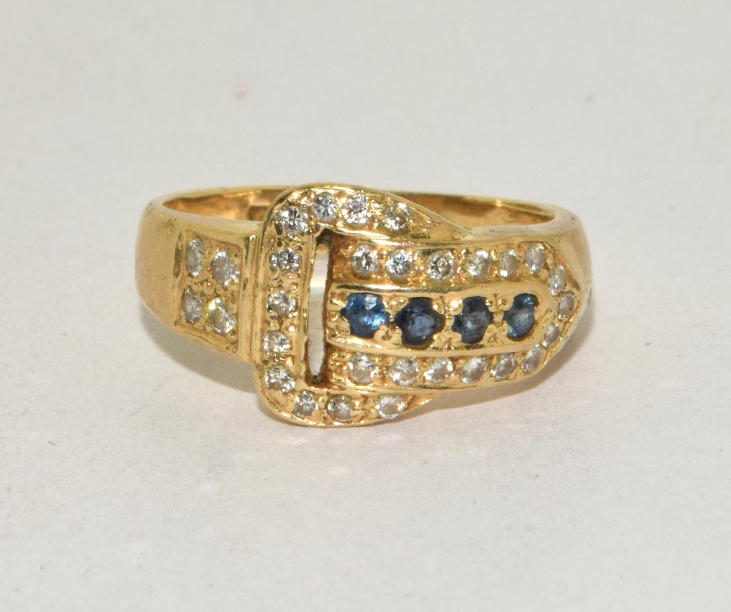 18ct gold Diamond buckle ring set with Sapphires size L - Image 5 of 5
