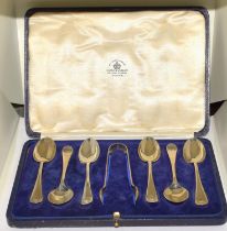 Mappin and Webb silver Tea Spoons and Sugar Nips boxed