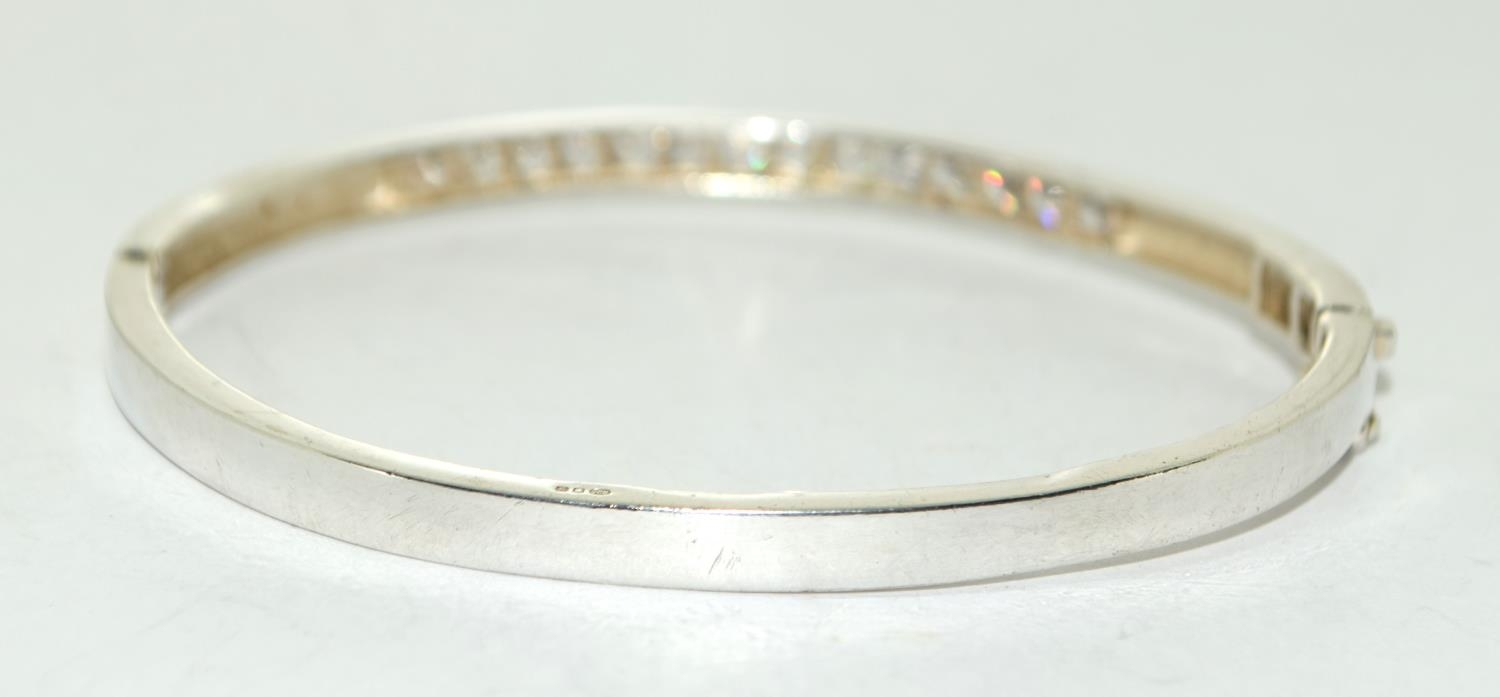 Sparkly Princess cut CZ 925 silver bangle. - Image 2 of 3