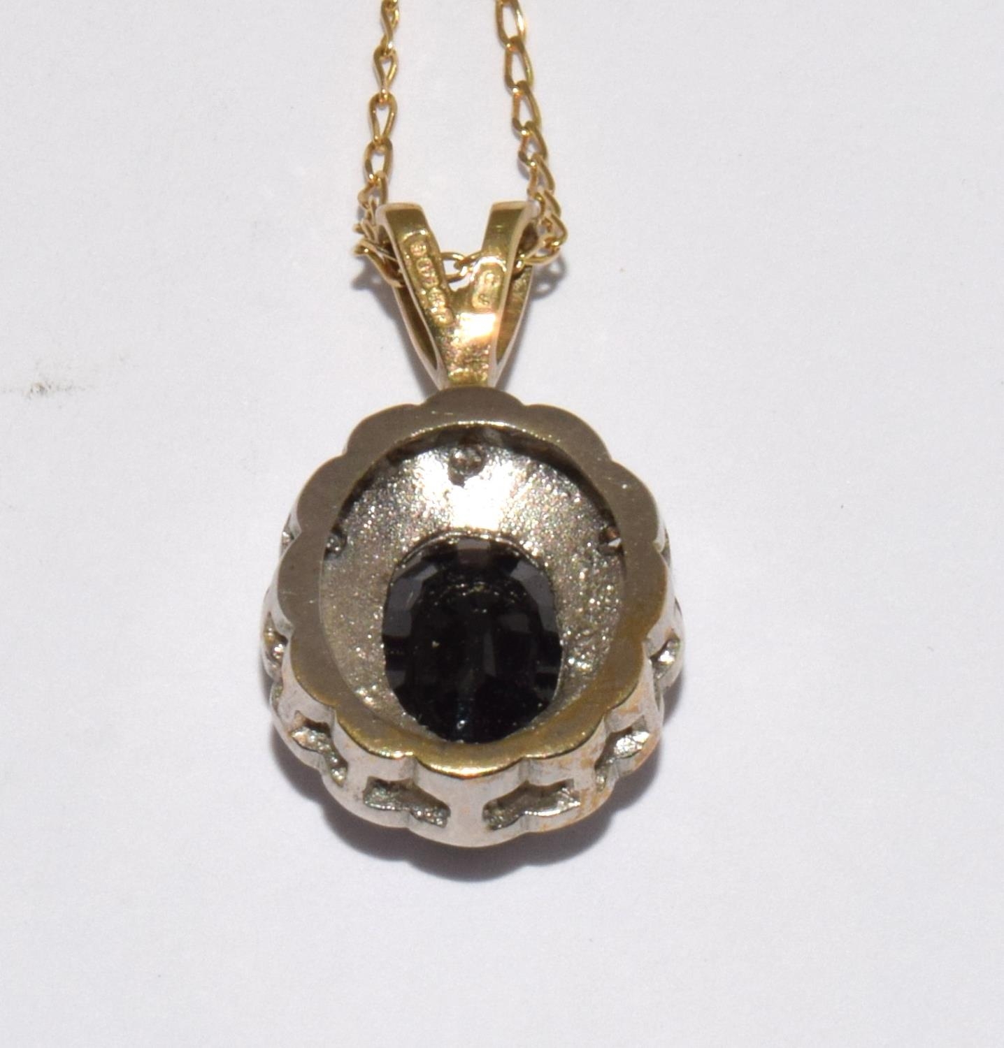 9ct gold Diamond and Sapphire pendant necklace together with matching earrings chain 42cm - Bild 5 aus 6