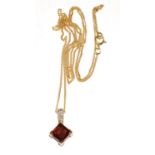 9ct gold Diamond and Ruby pendant necklace chain is 46cm