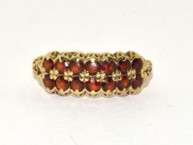 9ct gold ladies twin bar antique set garnet ring size S