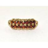 9ct gold ladies twin bar antique set garnet ring size S