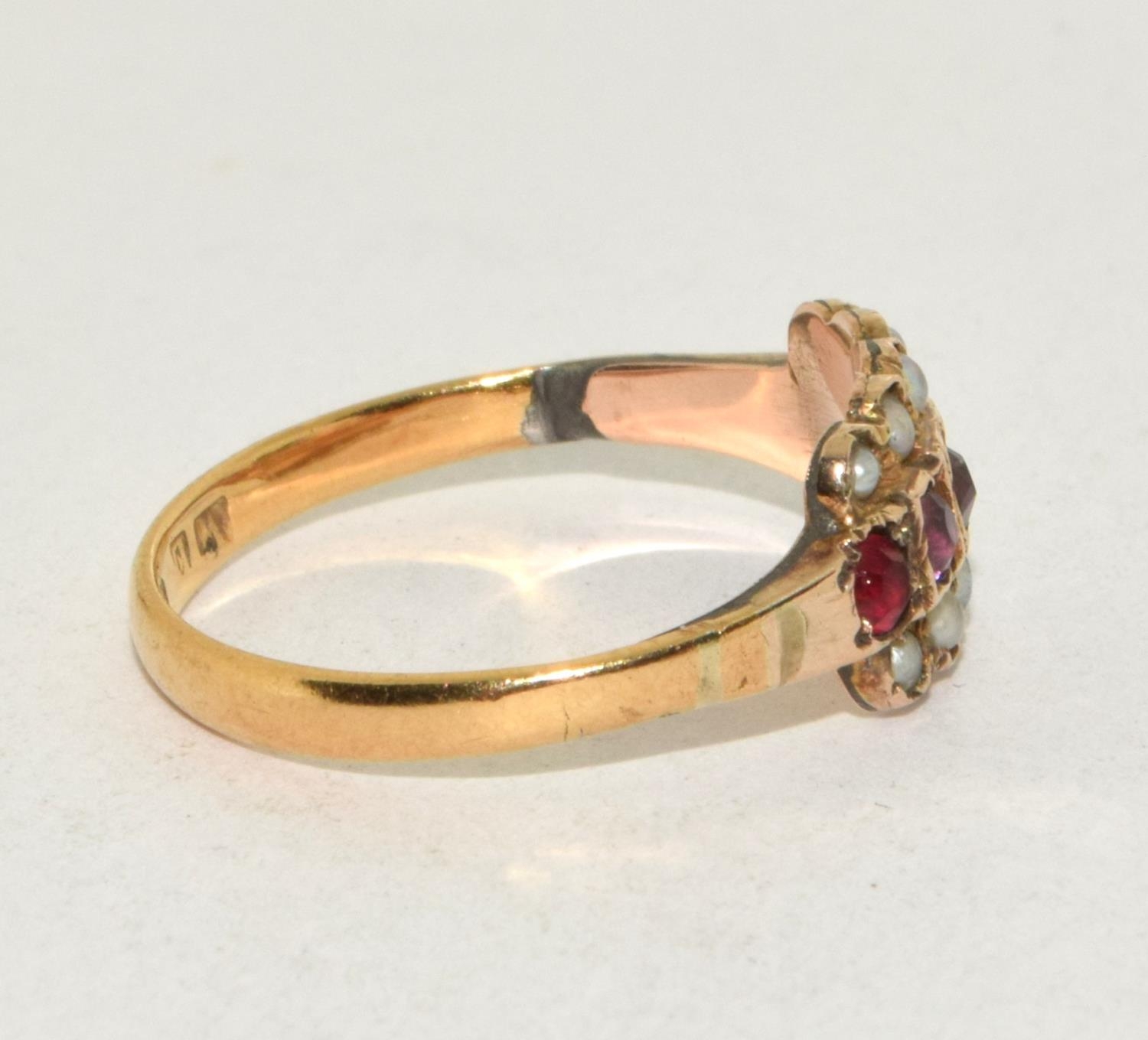 Antique set 22ct gold Ruby and Seed Pearl ring 2.1g size N - Image 4 of 5