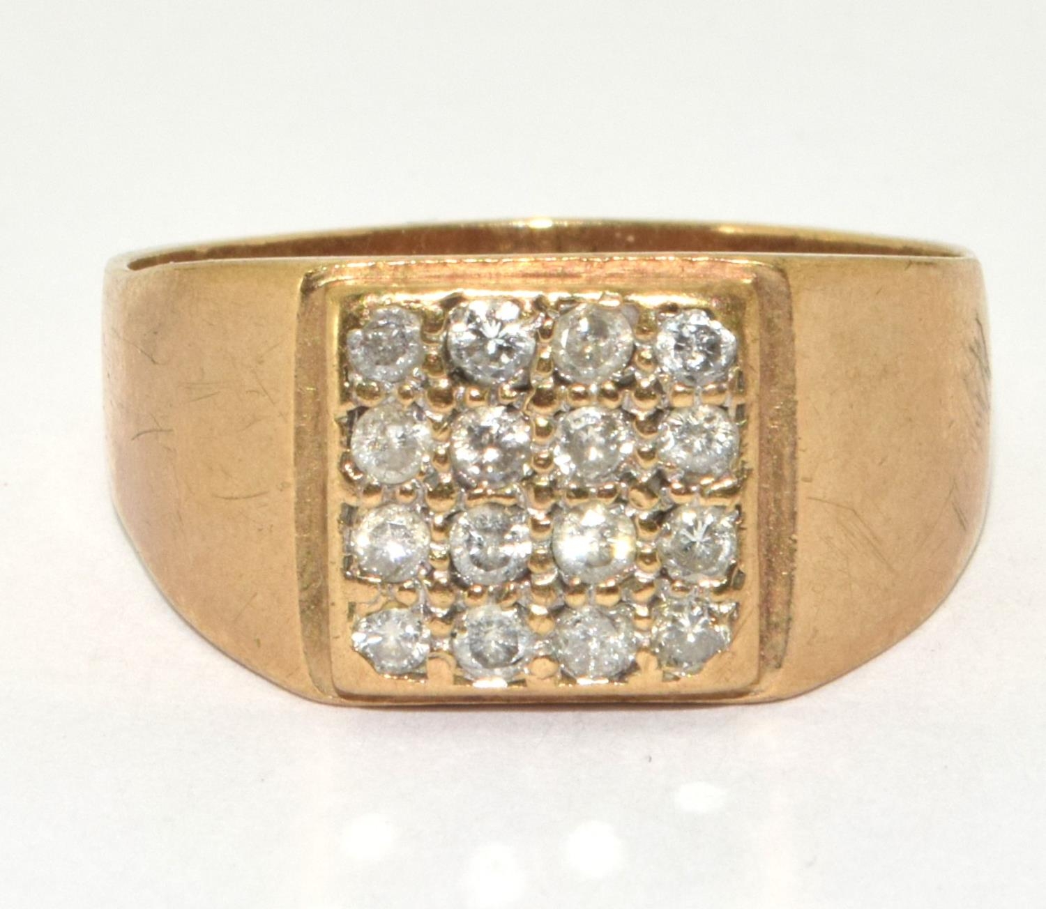 9ct gold gents diamond signet ring 16 square set stones approx 0.75ct size Y - Bild 5 aus 5