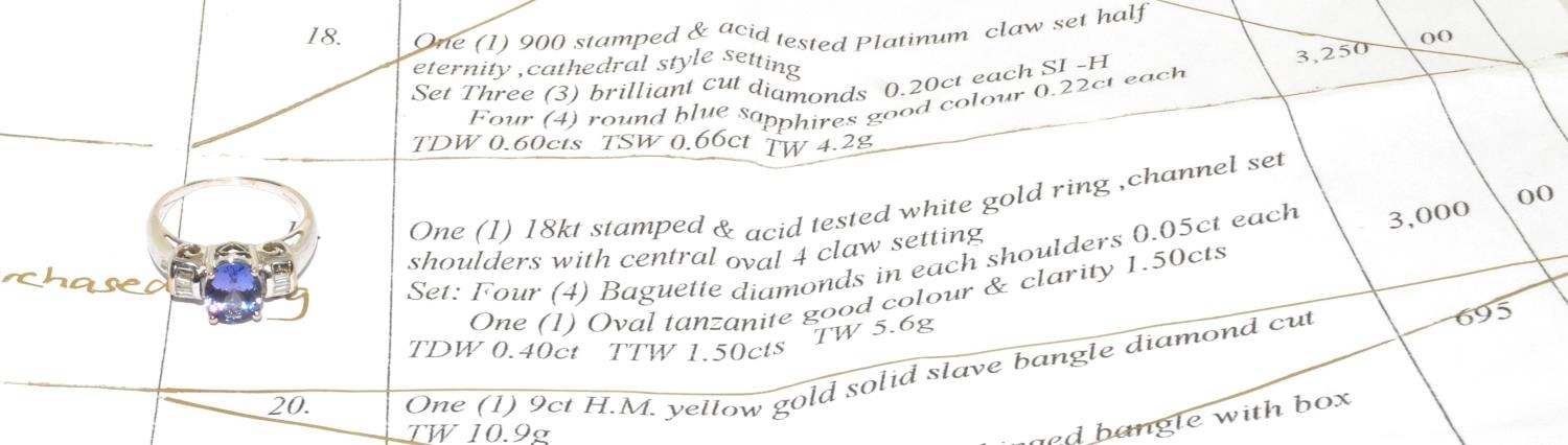 18ct white gold 1.5ct Tanzanite and Diamond ring 5.6g size M - Bild 2 aus 6
