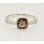 A w/g 925 silver smokey quartz solitaire ring Size R 1/2.