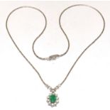 18ct White gold Diamond and Emerald pendant necklace