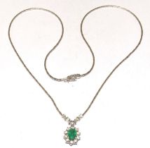 18ct White gold Diamond and Emerald pendant necklace