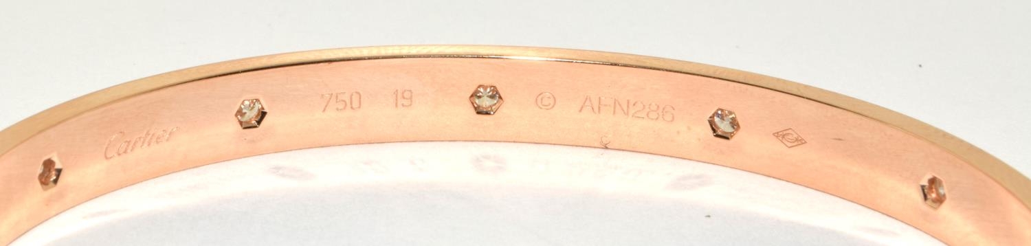Genuine Cartier 18ct rose gold and Diamond Love bangle size 19 no AFN286 boxed with screw driver 10% - Image 7 of 10