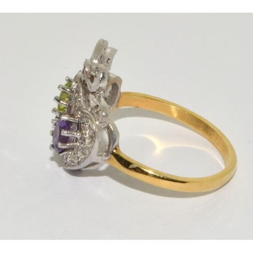 925 silver gilt Interlocking Hearts Amethyst ring size - Image 2 of 3