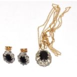 9ct gold Diamond and Sapphire pendant necklace together with matching earrings chain 42cm