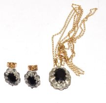 9ct gold Diamond and Sapphire pendant necklace together with matching earrings chain 42cm