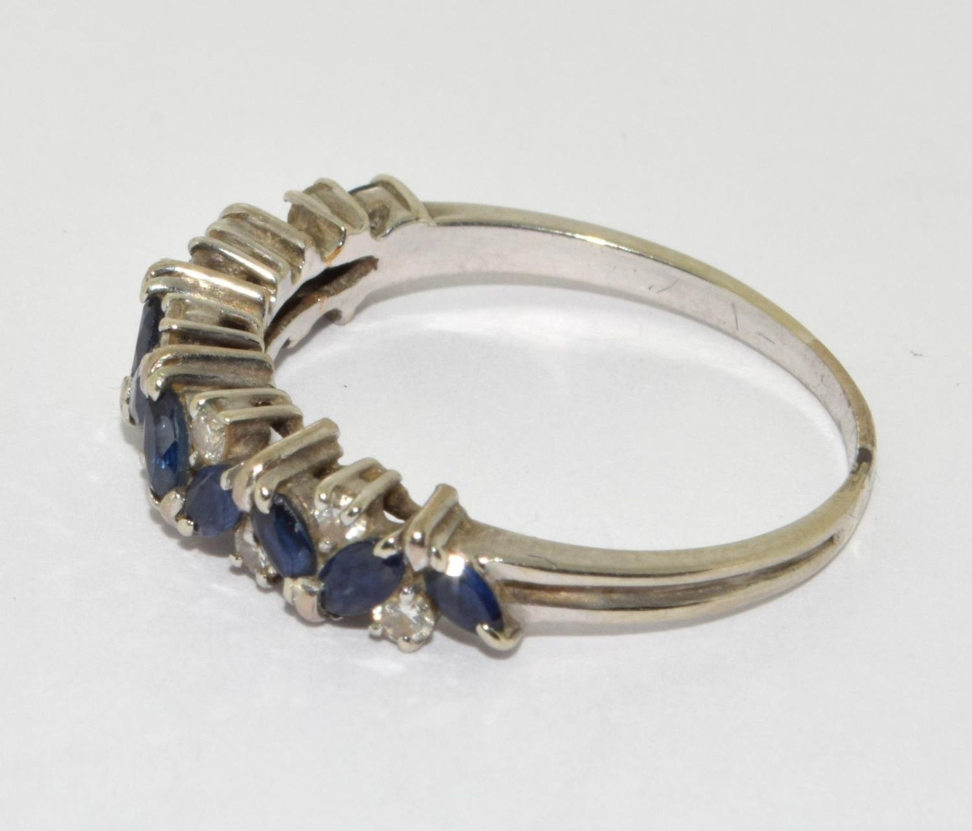 18ct white gold ladies Diamond and sapphire triple row ring size S - Image 2 of 5