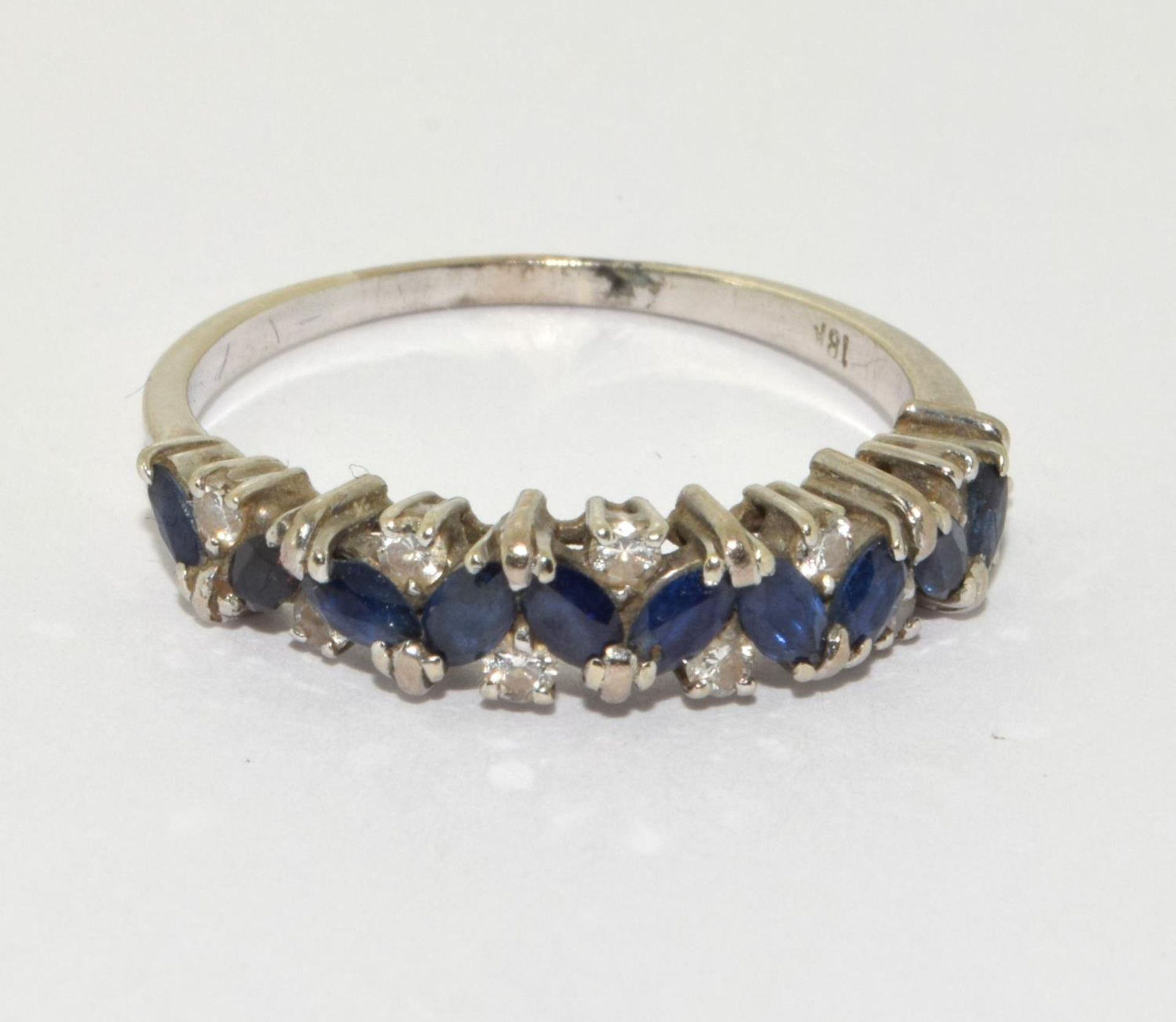 18ct white gold ladies Diamond and sapphire triple row ring size S - Image 5 of 5