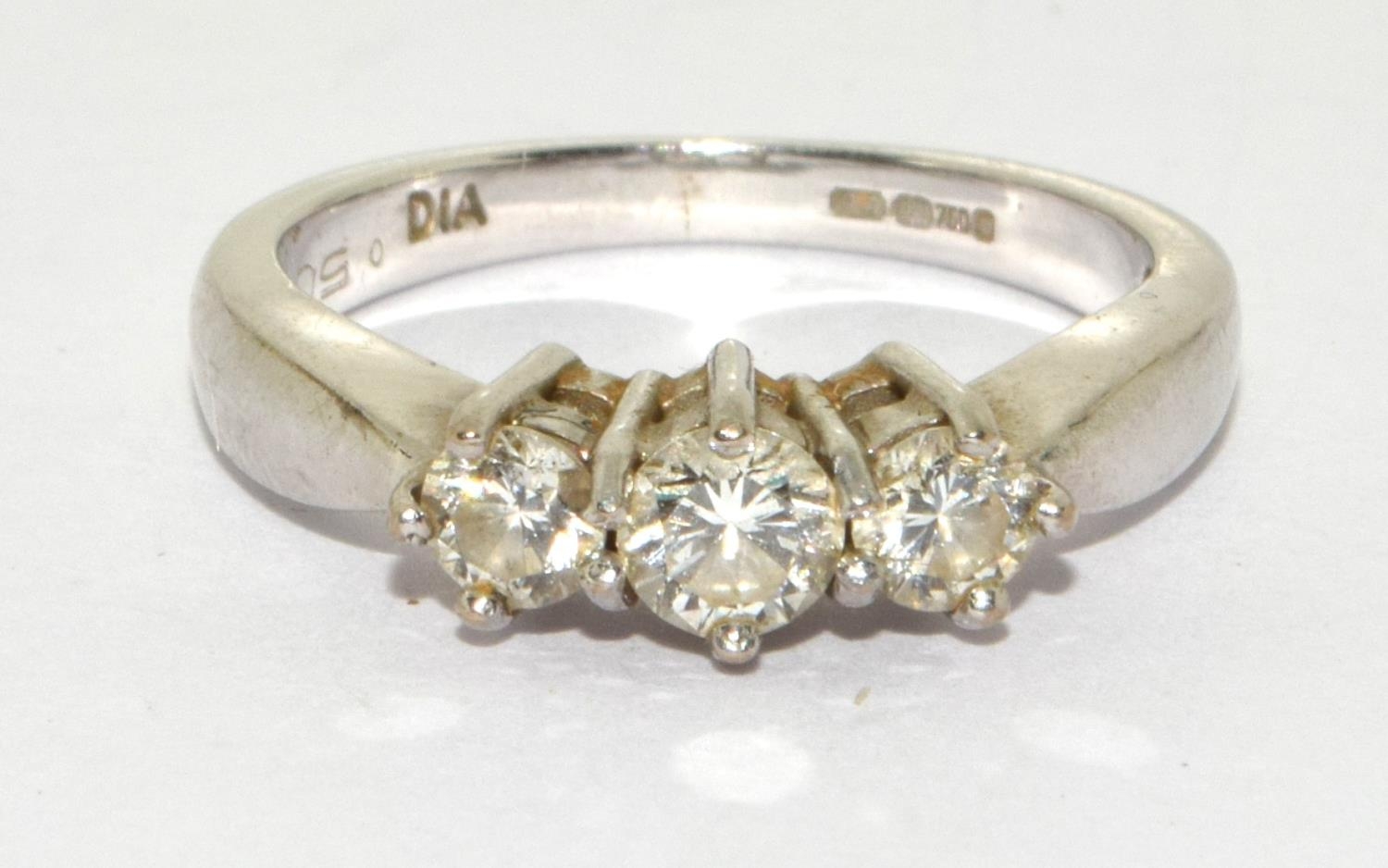 18ct white gold ladies 3 stone Diamond ring H/M in ring as 0.5ct size K