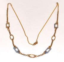 9ct gold fancy designer styled necklace set with blue Topaz joiner loops with lobster claw clasp