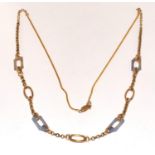 9ct gold fancy designer styled necklace set with blue Topaz joiner loops with lobster claw clasp