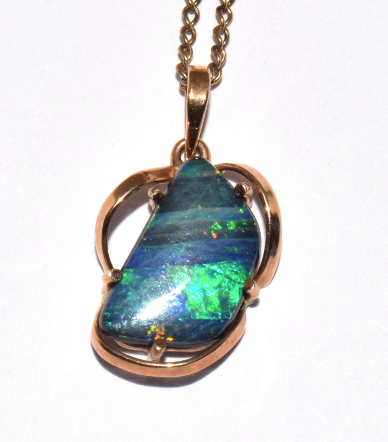 9ct gold Boulder Opal necklace pendant chain 54cm pendant 2.2cm - Image 6 of 6