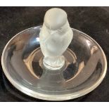 Lalique Owl ring tray signed at base 9cm diameter