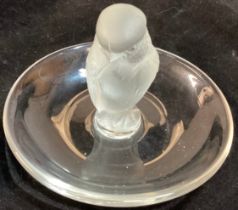 Lalique Owl ring tray signed at base 9cm diameter