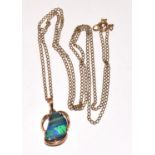 9ct gold Boulder Opal necklace pendant chain 54cm pendant 2.2cm