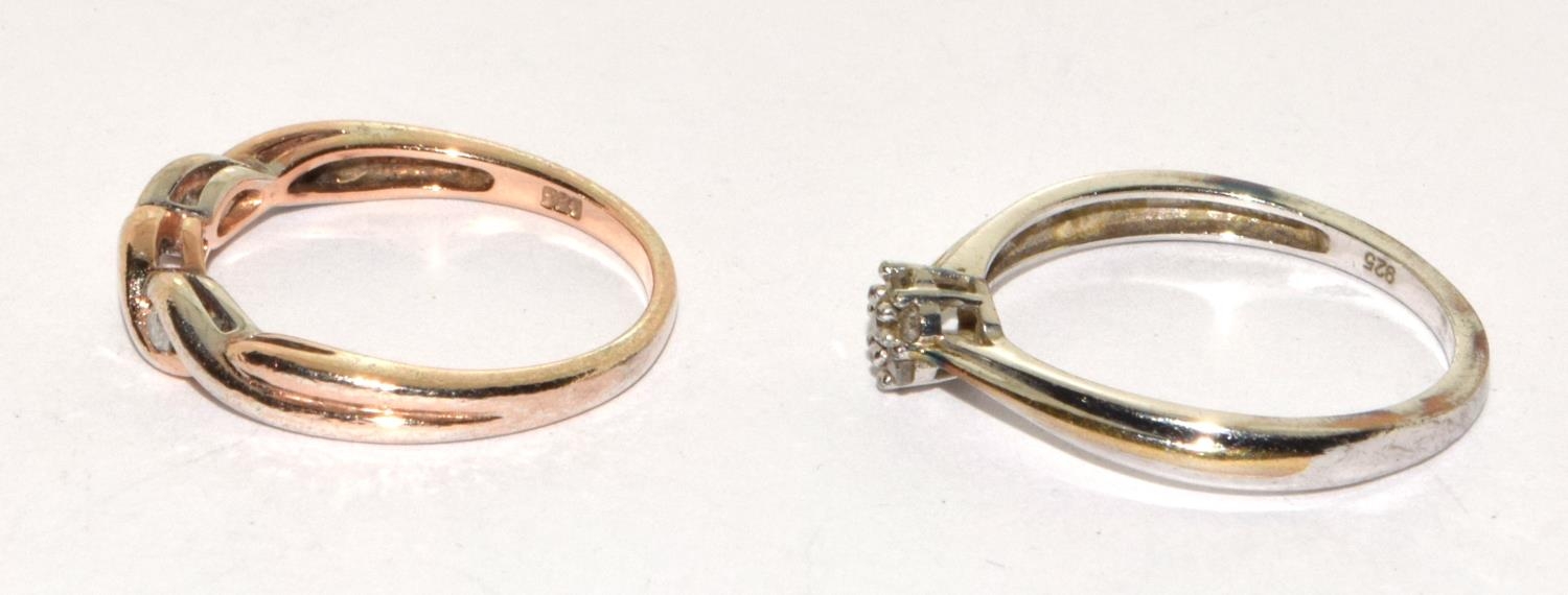 2 x Diamond rose gold on 925 silver rings sizes L and N - Bild 2 aus 3