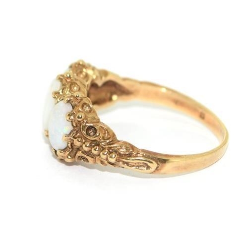 9ct gold ladies antique Opal trilogy ring in an ornate setting size Q 4.1g - Bild 2 aus 5