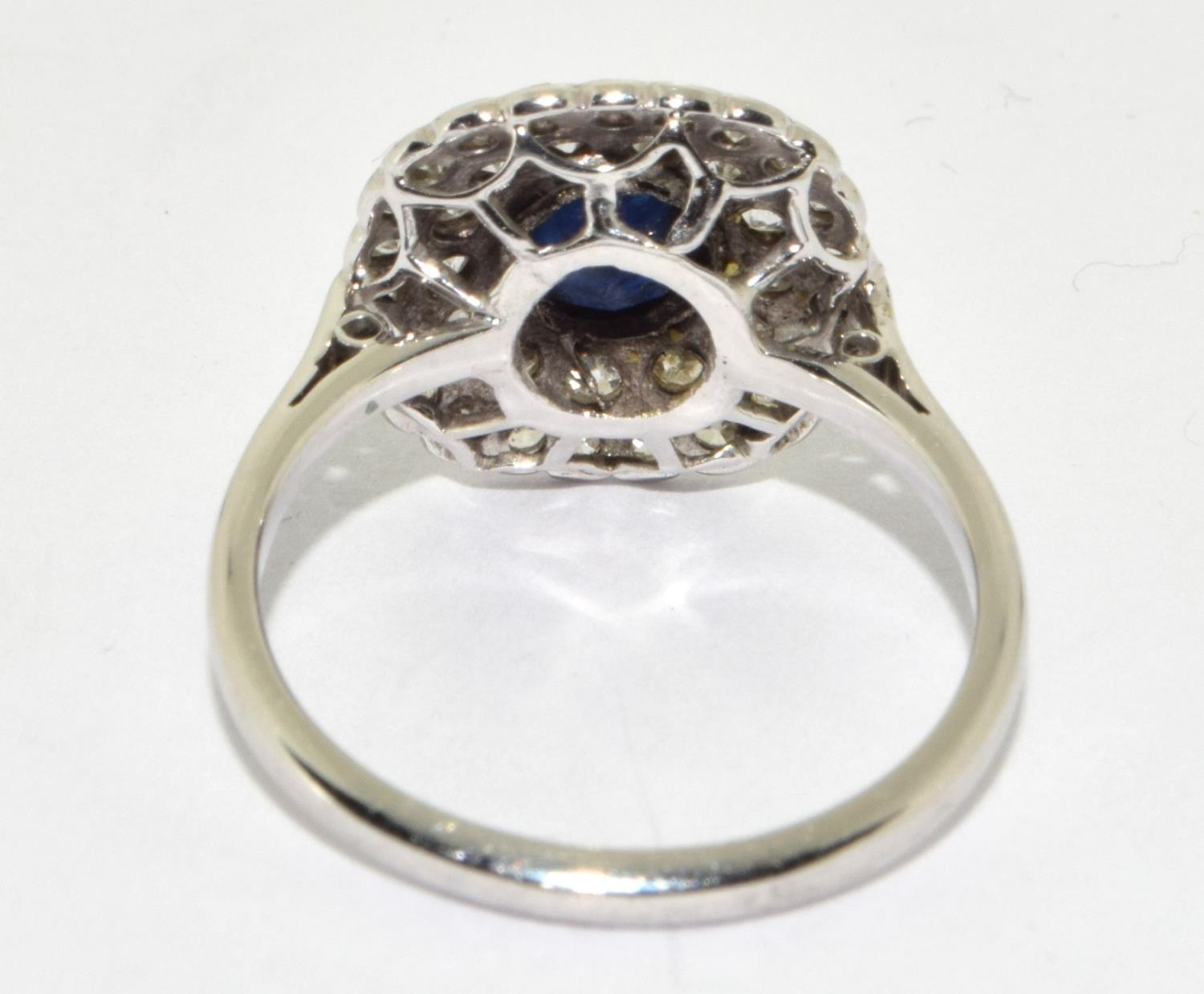 18ct white gold ladies Diamond and Sapphire square face cocktail ring size M - Image 3 of 5