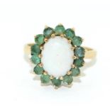 9ct gold ladies Emerald and opal cluster ring size M