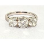 18ct white gold ladies 3 stone trilogy ring approx 2ct diamonds size K
