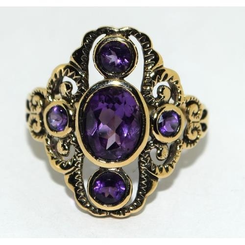 9ct gold ladies Art Deco style Amethyst ring size N - Image 5 of 5