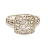 18ct white gold ladies Diamond halo ring in a square design ring is H/M diamond at 1.08ct size Q