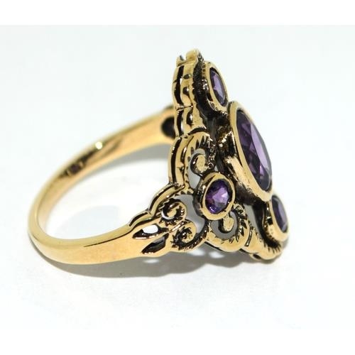 9ct gold ladies Art Deco style Amethyst ring size N - Image 4 of 5