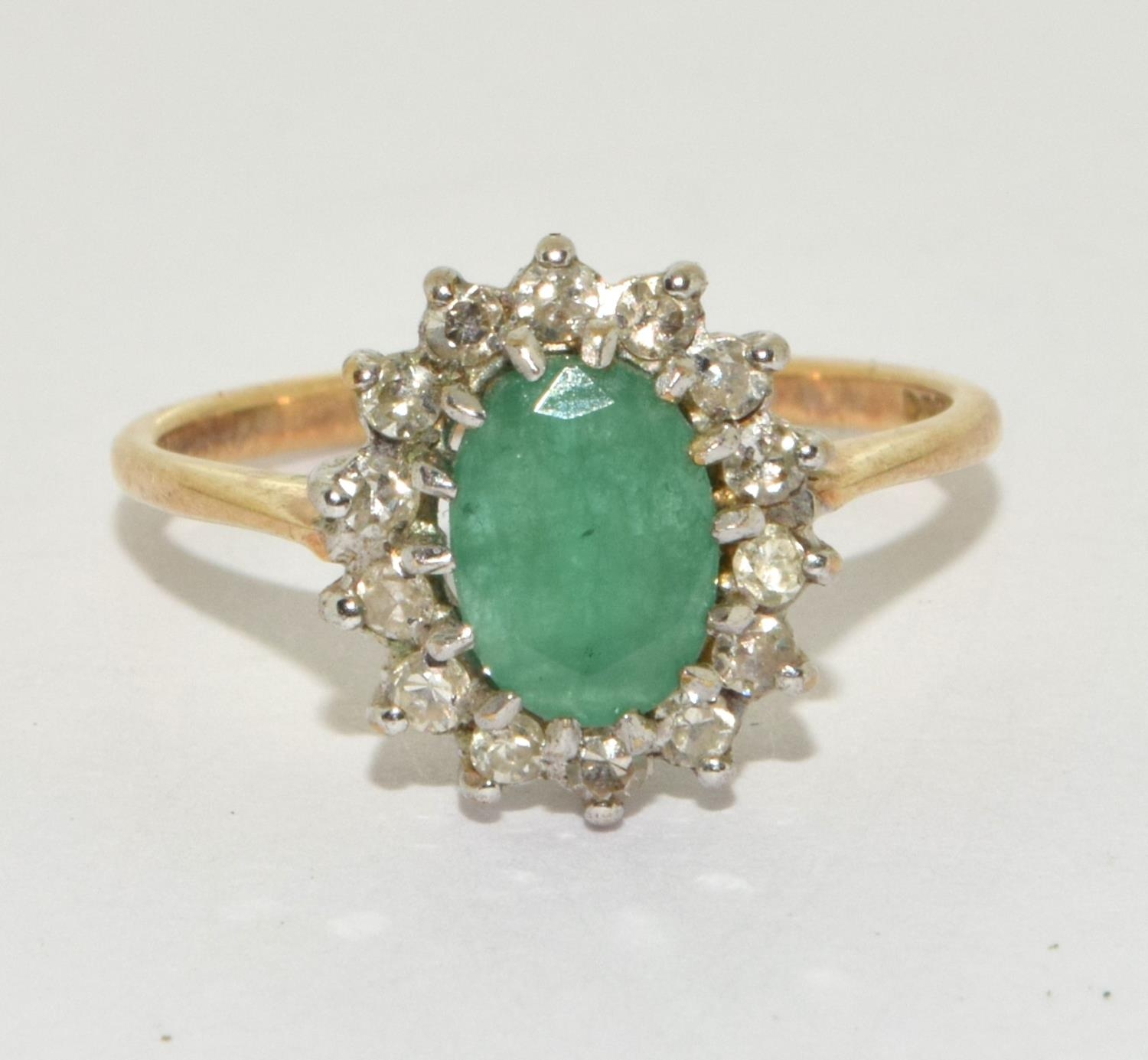 A 9ct gold emerald and diamond ring Size L + - Image 5 of 5