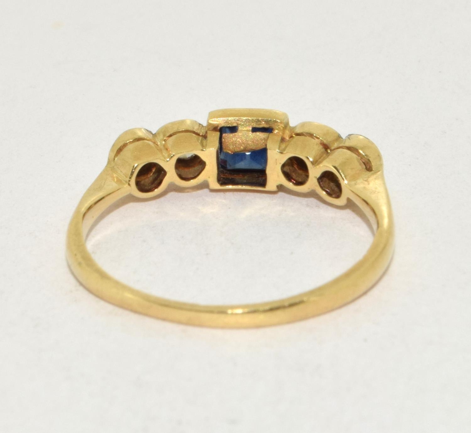 Antique 18ct gold and Platinum Diamond and Sapphire ring 2.2g size M - Bild 3 aus 5